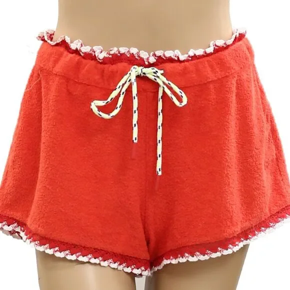 Free People FP Movement Isla Lace Red Mini Shorts Terry Towel Mid-Rise M 284931